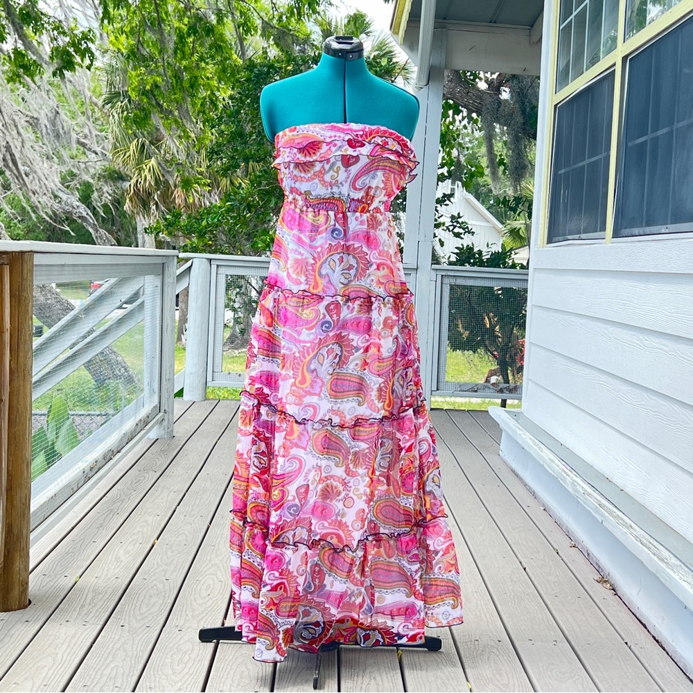 Fire Los Angeles: Strapless Maxi Paisley Dress